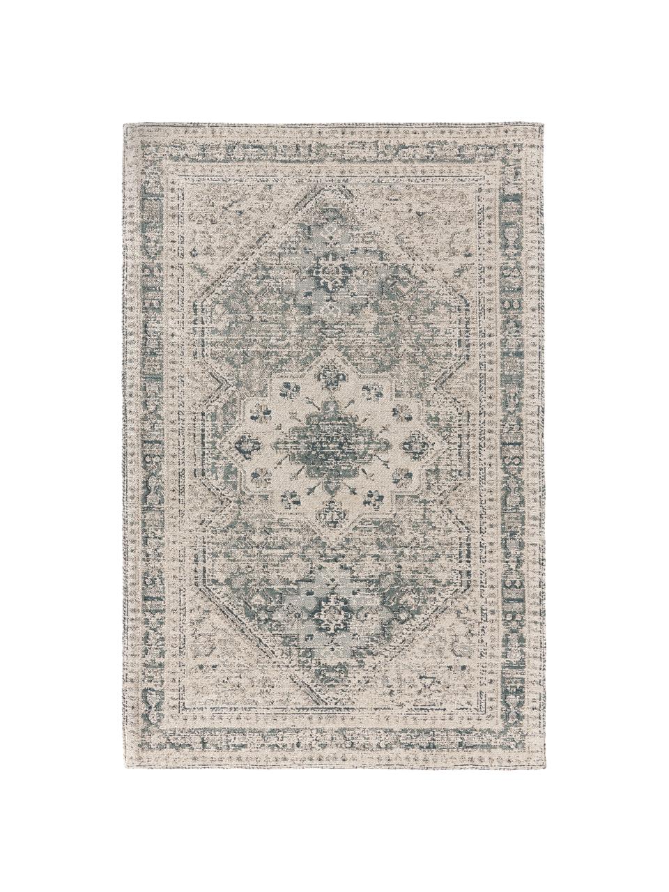 Chenilleteppich Mahdi, 66 % Polyester, 34 % Wolle (RWS-zertifiziert), Blau, Beige, B 120 x L 180 cm (Größe S)