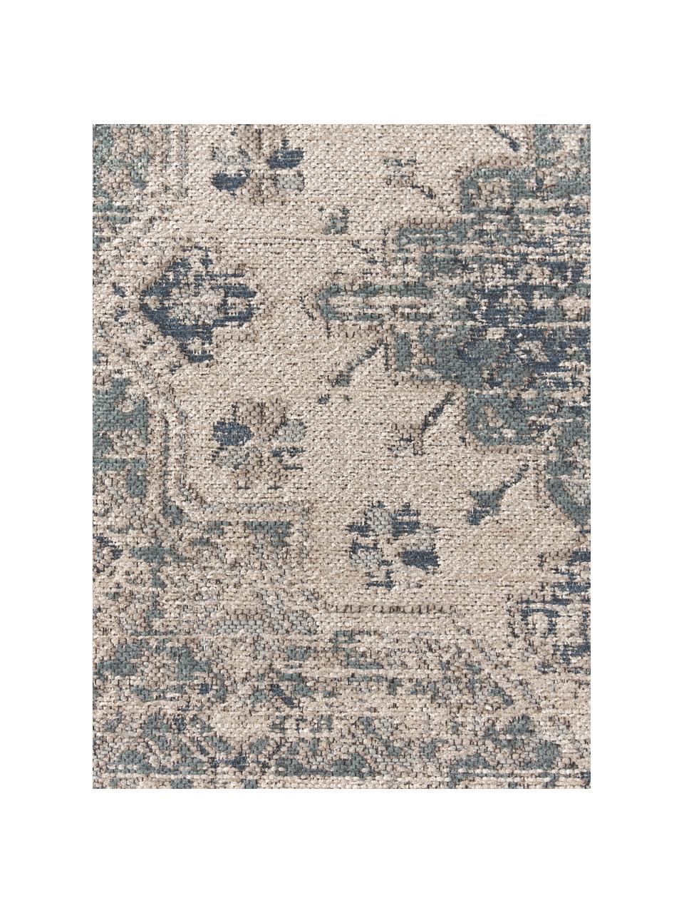 Tapis en chenille vintage Mahdi, 66 % polyester, 34 % laine (certifié RWS), Bleu, beige, larg. 120 x long. 180 cm