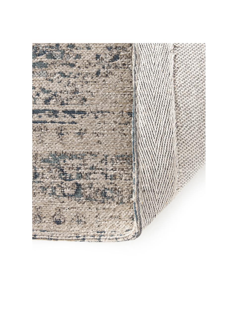 Tappeto in ciniglia Mahdi, 66% poliestere, 34% lana (certificato RWS), Blu, beige, Larg. 120 x Lung. 180 cm (taglia S)