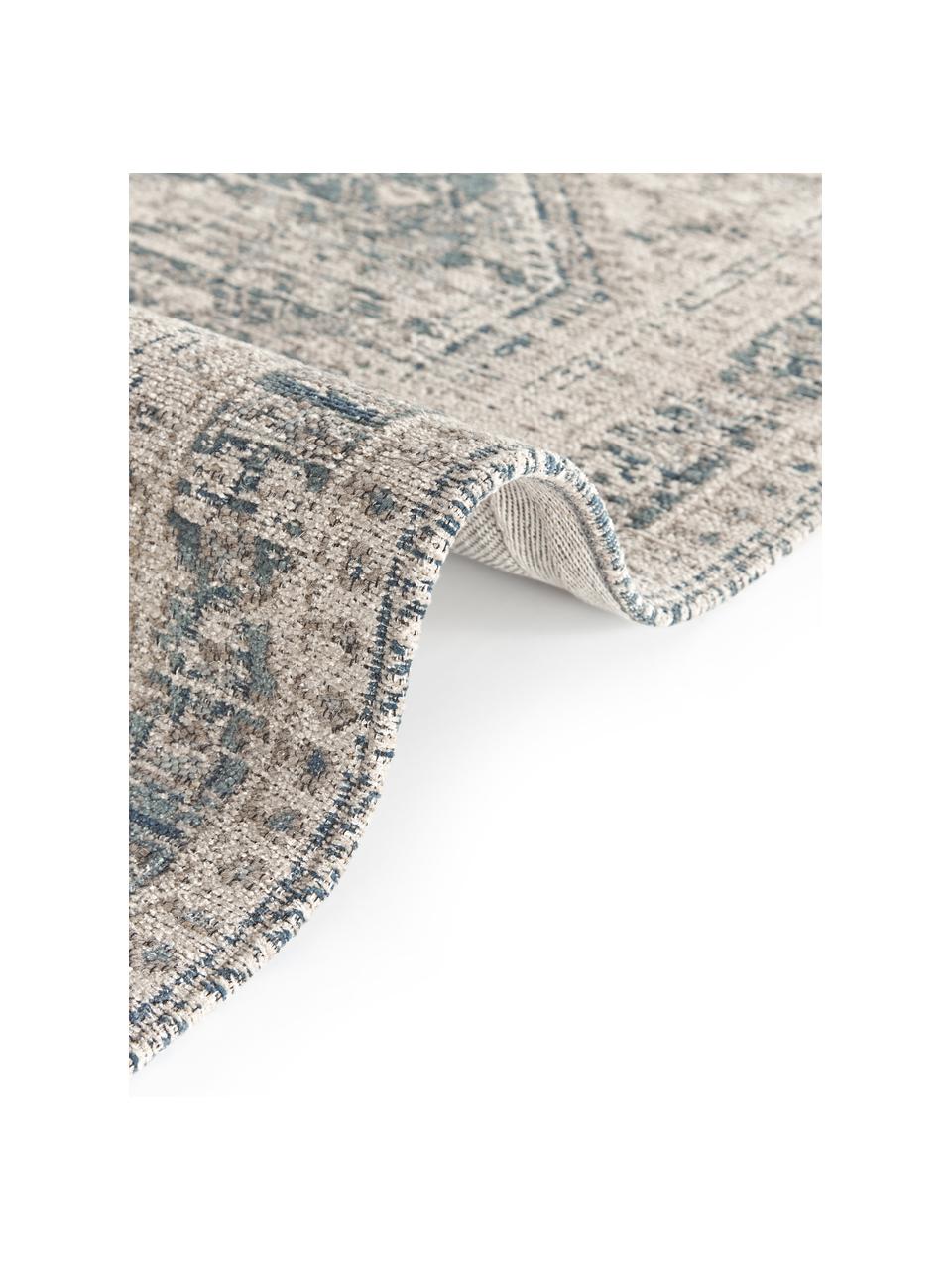 Tappeto in ciniglia Mahdi, 66% poliestere, 34% lana (certificato RWS), Blu, beige, Larg. 120 x Lung. 180 cm (taglia S)