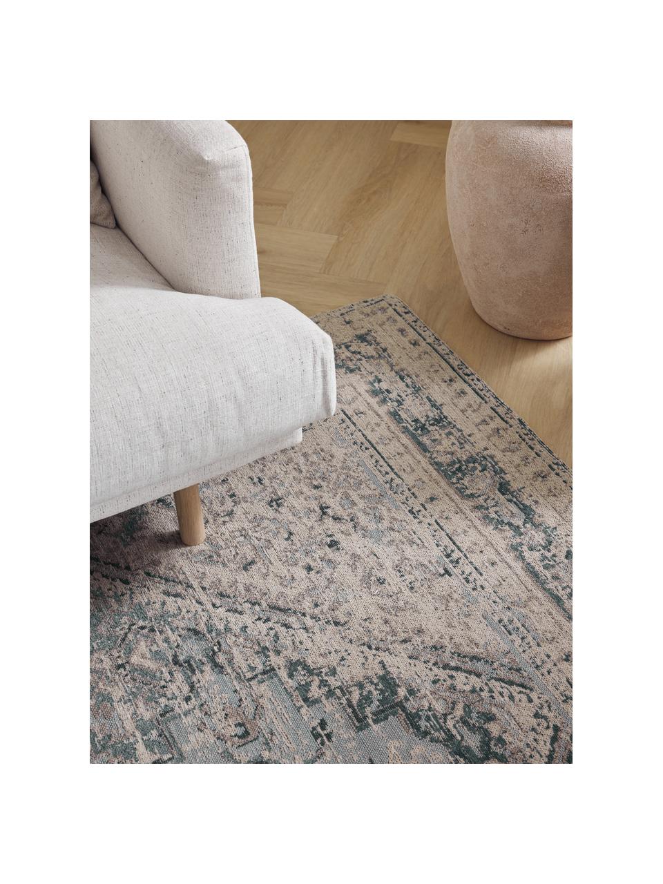 Chenille vloerkleed Mahdi, 66% polyester, 34% wol (RWS-gecertificeerd), Blauw, beige, B 120 x L 180 cm (maat S)