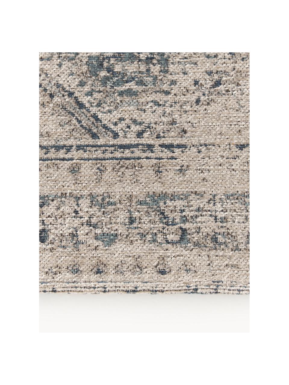 Tapis en chenille vintage Mahdi, 66 % polyester, 34 % laine (certifiée RWS), Bleu, beige, larg. 120 x long. 180 cm