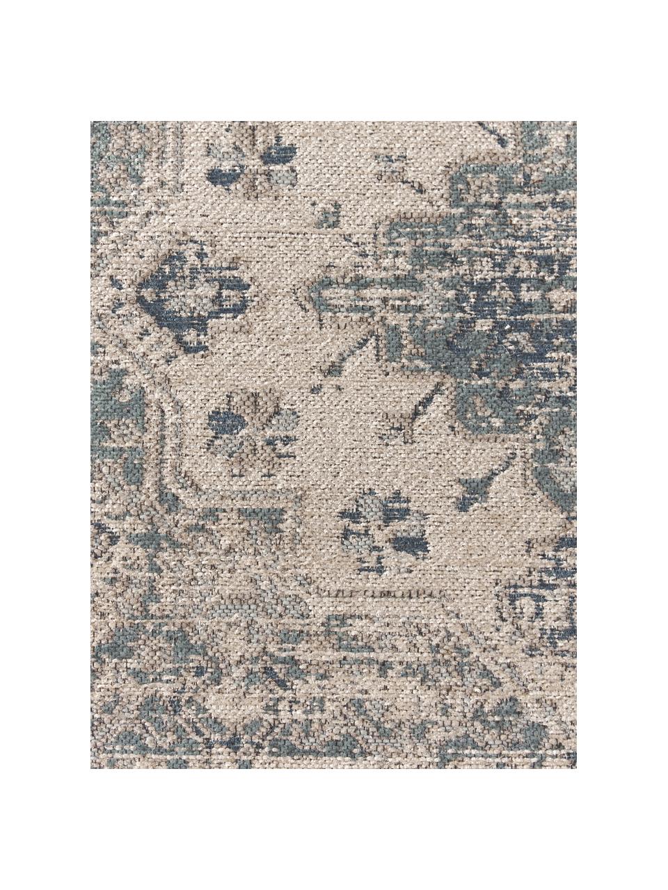 Tapis en chenille vintage Mahdi, 66 % polyester, 34 % laine (certifiée RWS), Bleu, beige, larg. 120 x long. 180 cm