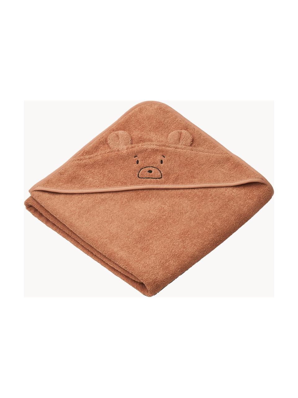 Serviette de bain pour bébé Augusta, 100% coton, Vieux rose, motif ours, larg. 100 x long. 100 cm