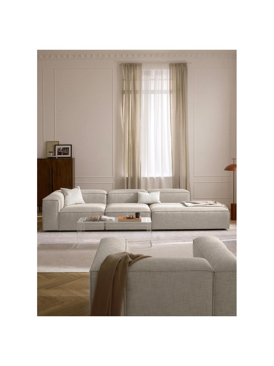 Chaise longue XL componibile in misto lino Lennon, Rivestimento: 50% viscosa, 25% lino, 15, Struttura: legno di abete rosso, com, Misto lino grigio, Larg. 357 x Prof. 119 cm, parte angolare a destra