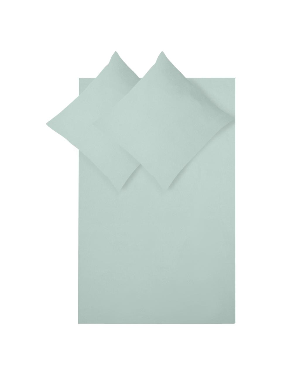 Pościel z flaneli Biba, Zielony miętowy, 155 x 220 cm + 1 poduszka 80 x 80 cm