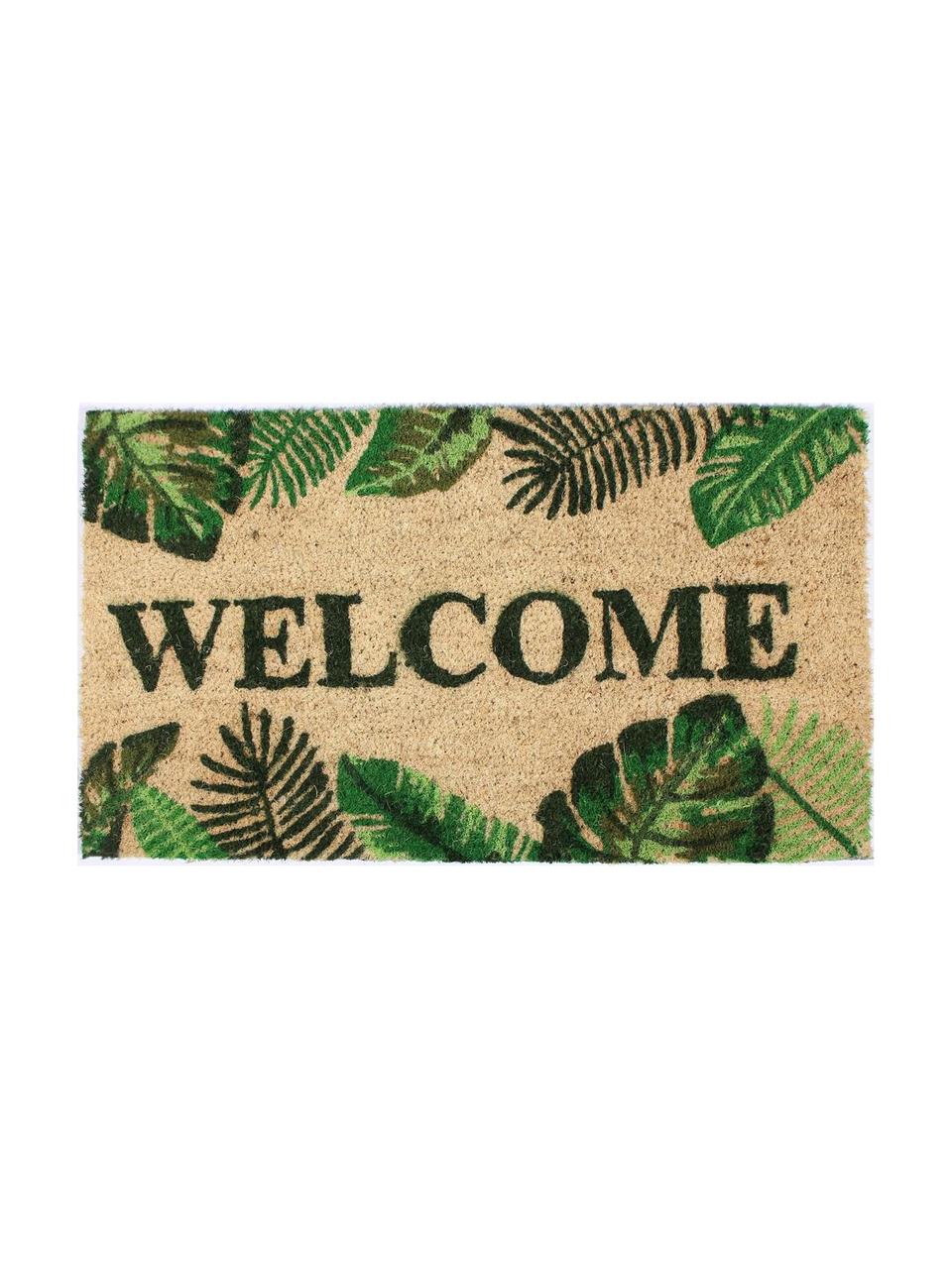 Deurmat Welcome, Bovenzijde: kokosvezels, Onderzijde: PVC, Beige, groentinten, 40 x 70 cm