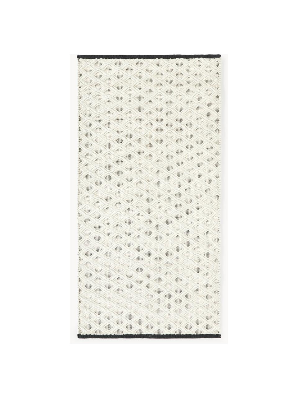 Alfombra de lana artesanal Inar, 67% lana (certificado RWS), 33% algodón 

Las alfombras de lana se pueden aflojar durante las primeras semanas de uso, la pelusa se reduce con el uso diario., Blanco Off White, negro, An 80 x L 150 cm (Tamaño XS)