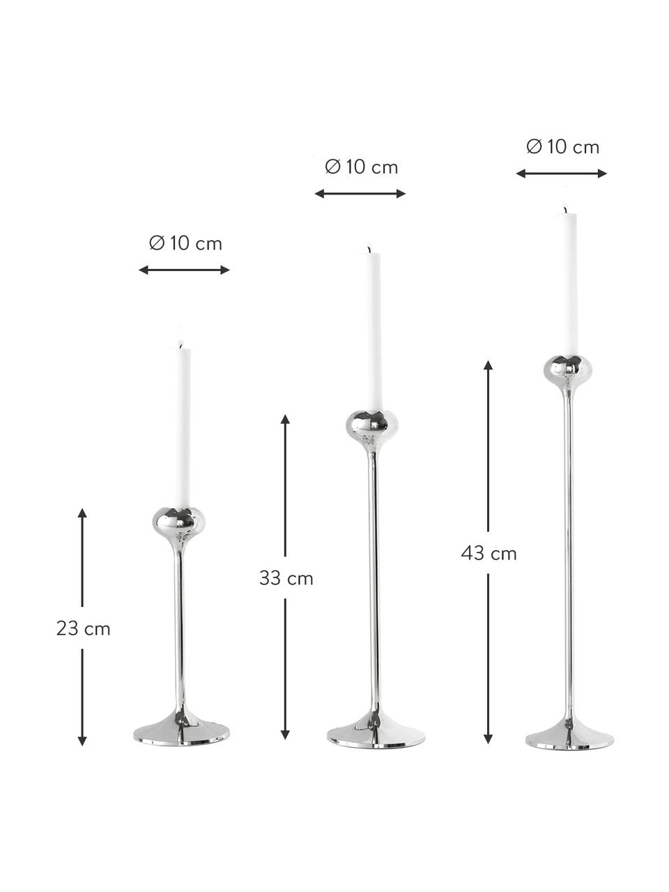 Set de candelabros Rakel, 3 uds., Aluminio recubierto, Plateado, Set de diferentes tamaños