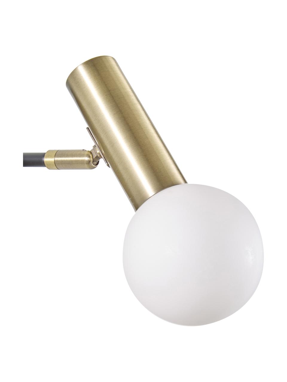 Verstelbare wandlamp Wilson met glazen lampenkap, Lampenkap: opaalglas, Fitting: vermessingd metaal, Zwart, goudkleurig, D 22 x H 22 cm