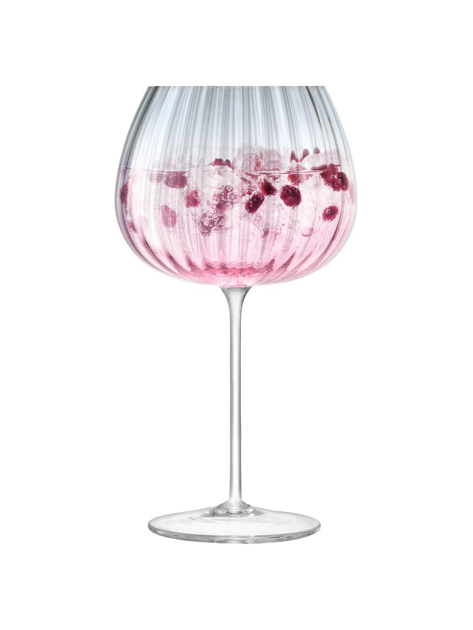 Handgemachte Weingläser Dusk mit Farbverlauf, 2 Stück, Glas, Rosa, Grau, Ø 10 x H 20 cm, 650 ml