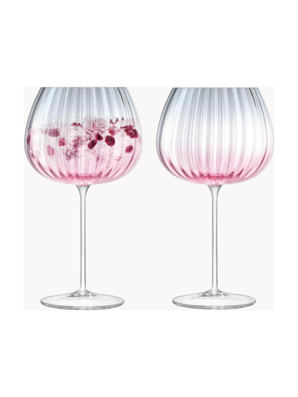 Ručně vyrobené sklenice na červené víno s barevným přechodem Dusk, 2 ks, Sklo, Růžová, šedá, Ø 10 cm, V 20 cm, 650 ml