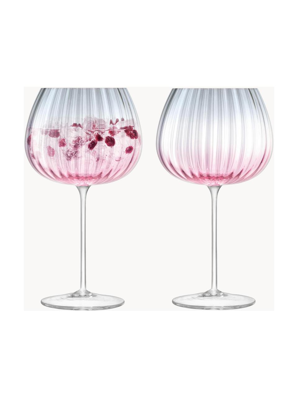 Handgemachte Weingläser Dusk mit Farbverlauf, 2 Stück, Glas, Rosa, Grau, Transparent, Ø 10 x H 20 cm, 650 ml