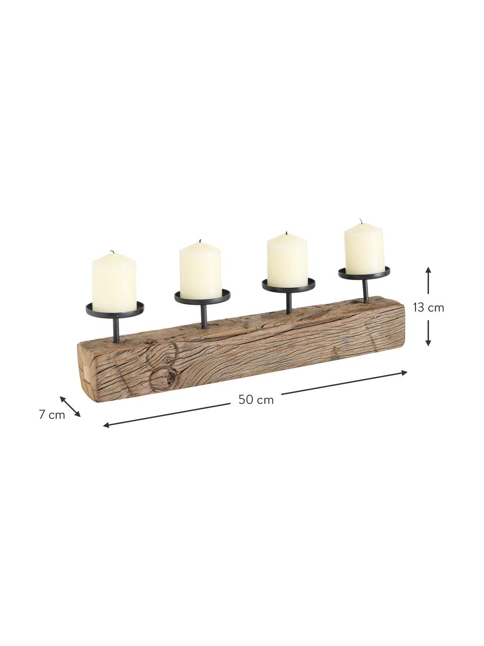 Bougeoir Solea, Bois recyclé, métal, Brun, noir, blanc crème, larg. 50 x haut. 13 cm