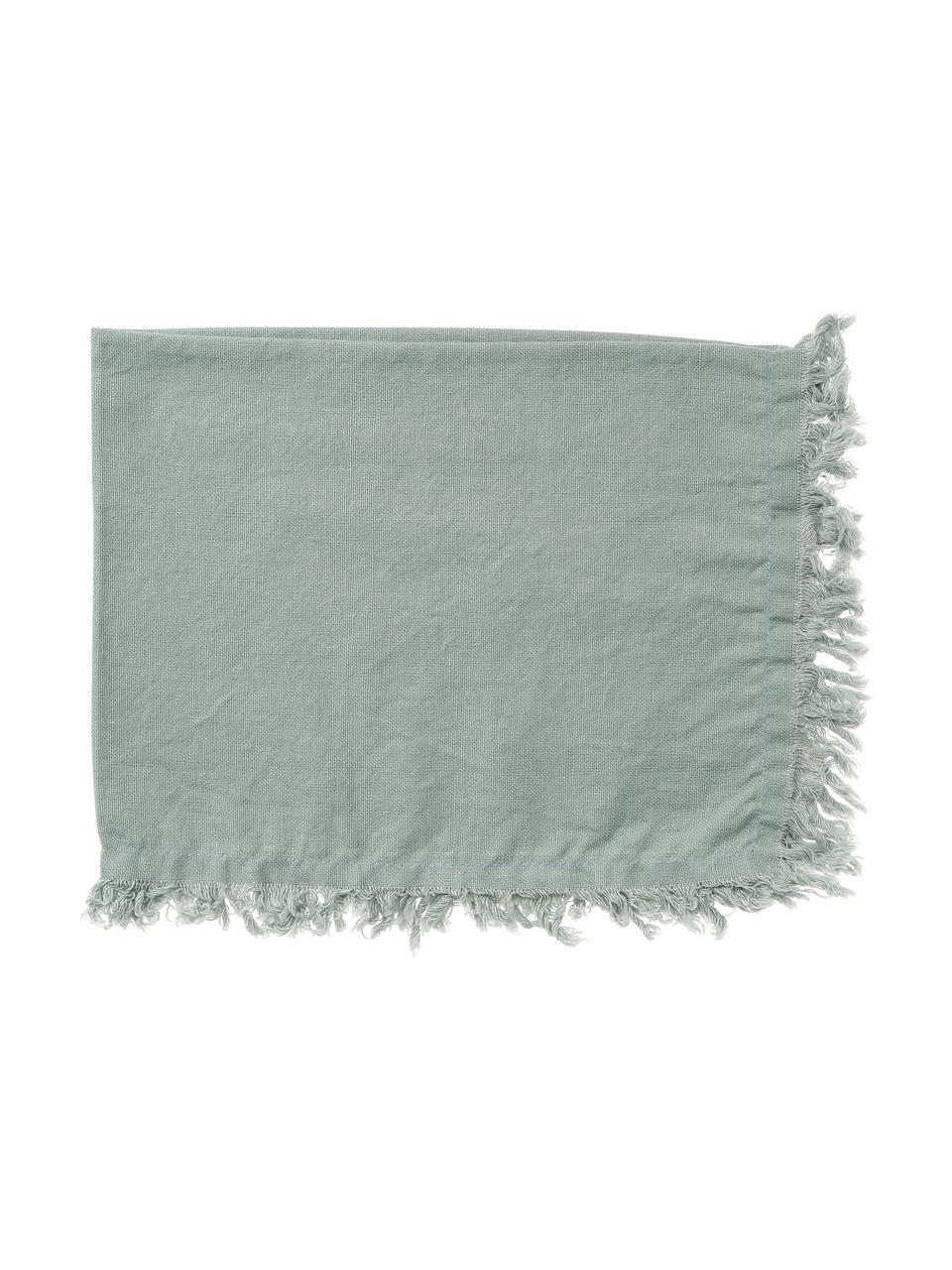 Podkładka z bawełny z frędzlami Nalia, 2 szt., 100% bawełna, Szałwiowy zielony, S 40 x D 50 cm
