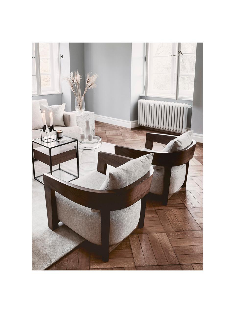 Handgefertigter Loungesessel Rubautelli aus Holz, Bezug: 58% Polyester, 42% Olefin, Gestell: Mahagoniholz mit Walnussf, Webstoff Hellbeige, Holz, B 74 x T 80 cm