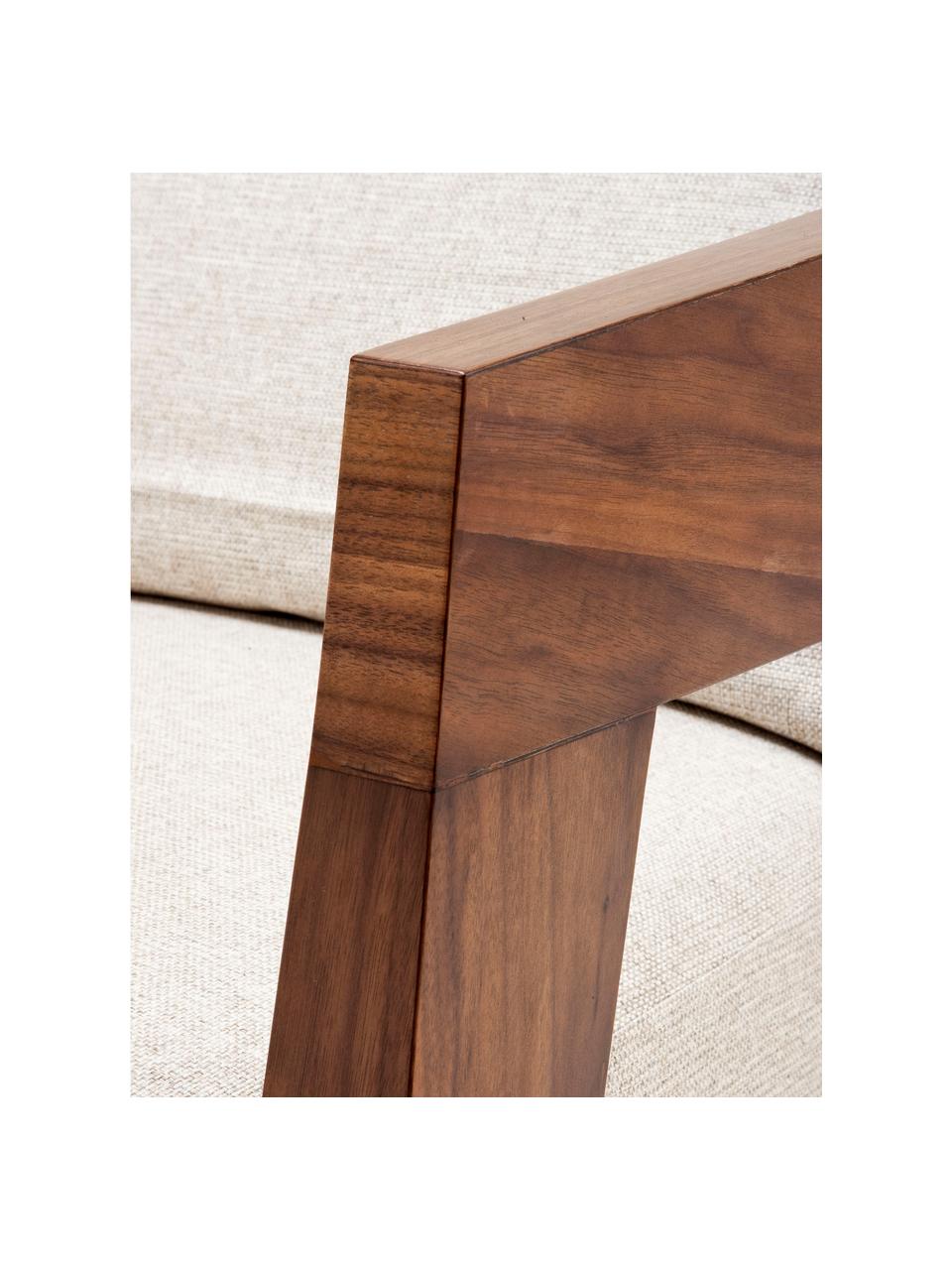 Handgemaakte houten loungestoel Rubautelli, Bekleding: 58% polyester, 42% olefin, Frame: MDF, walnootfineer, Geweven stof lichtbeige, hout, B 74 x D 80 cm