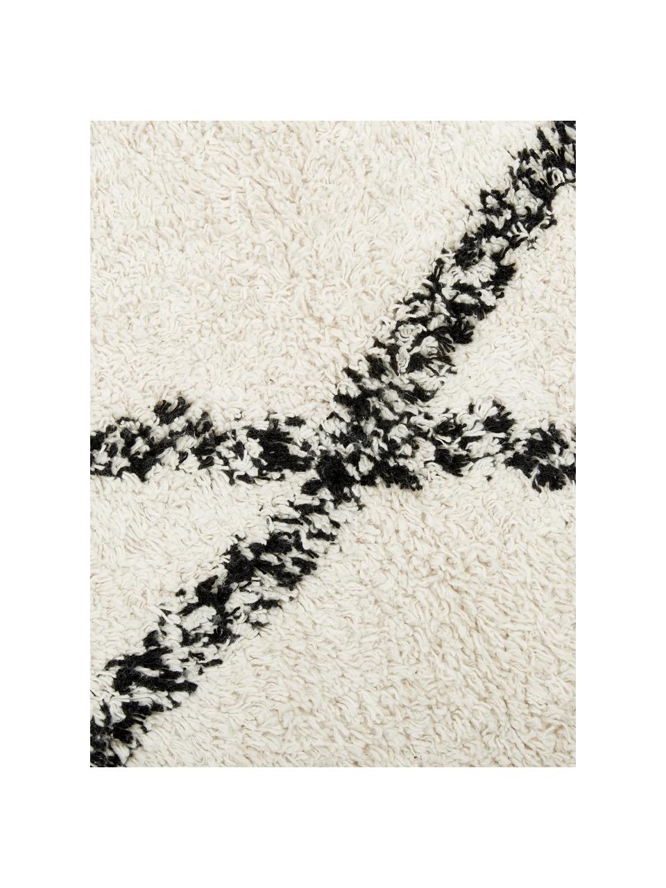 Ręcznie tuftowany chodnik z bawełny z frędzlami Bina, 100% bawełna, Beżowy, czarny, S 80 x D 250 cm