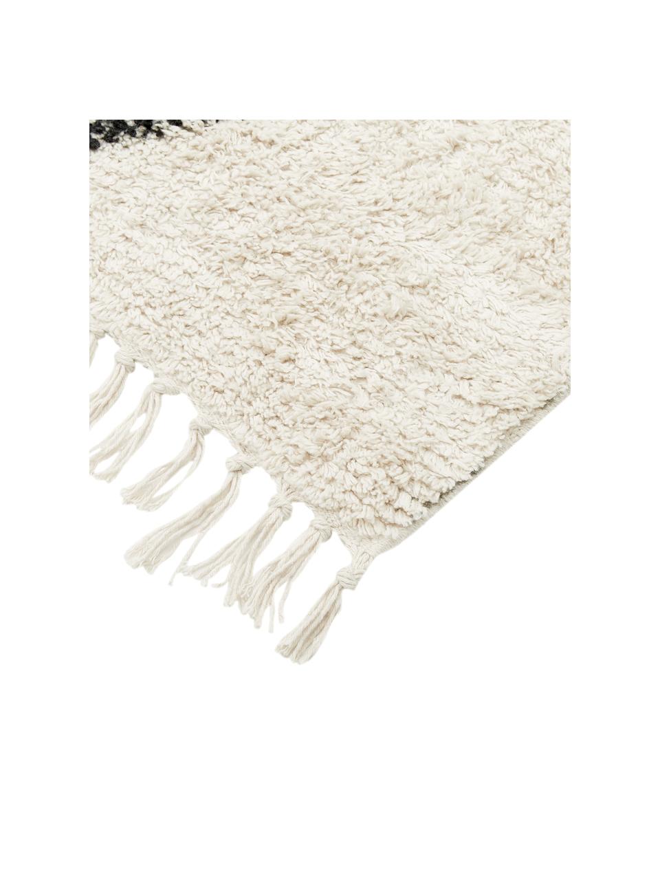 Alfombra corredor artesanal de algodón con flecos Bina, Parte superior: 100% algodón, Reverso: látex, Beige, negro, An 80 x L 200 cm