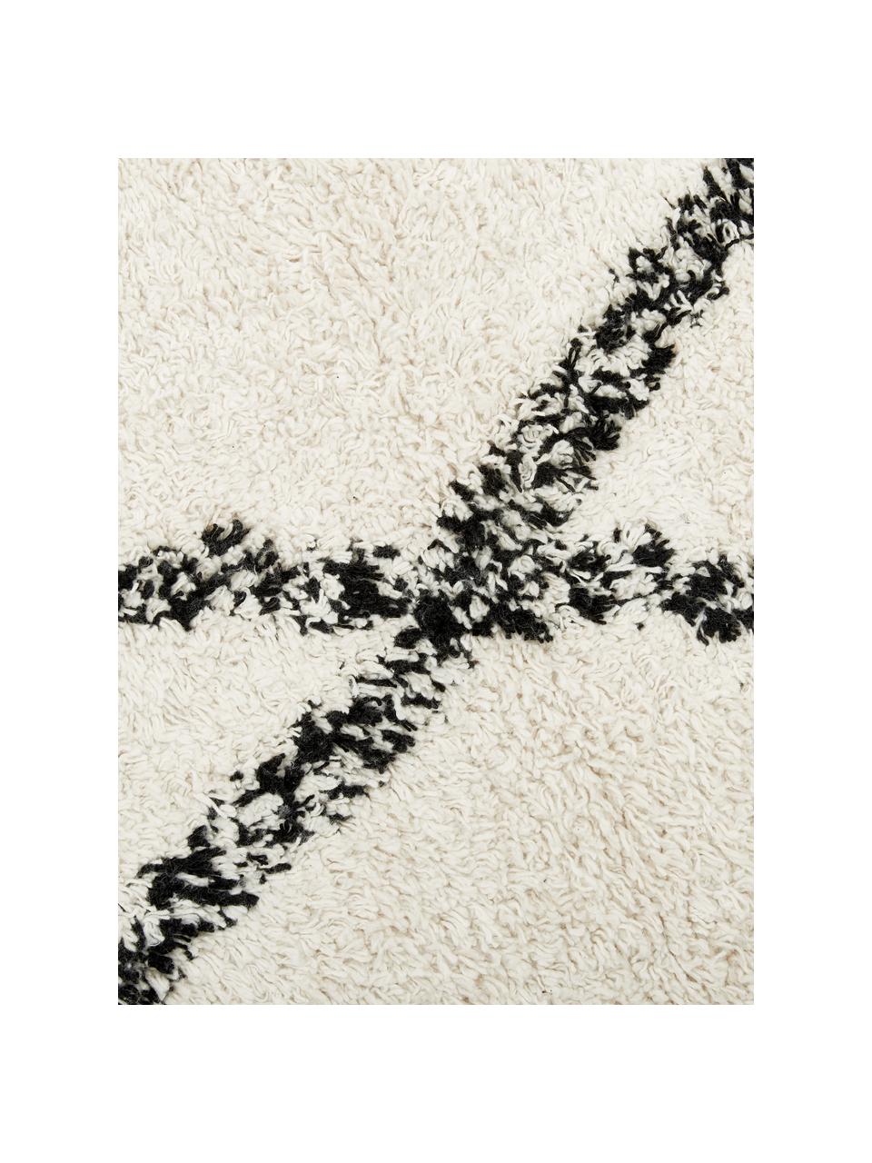 Alfombra corredor artesanal de algodón con flecos Bina, Parte superior: 100% algodón, Reverso: látex, Beige, negro, An 80 x L 200 cm
