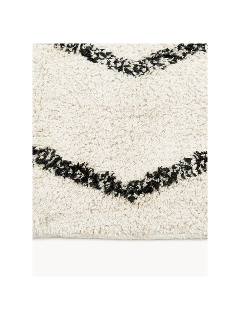 Tapis de couloir en coton à motif, tufté main Bina, Beige, noir, larg. 80 x long. 200 cm