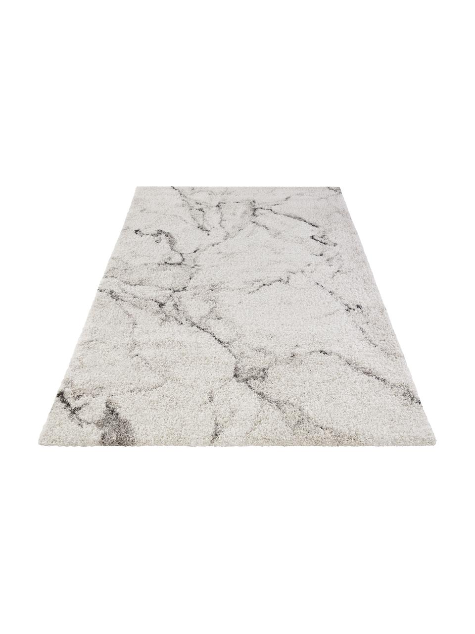 Flauschiger Hochflor-Teppich Mayrin mit marmoriertem Muster, Flor: 100% Polypropylen, Grautöne, B 120 x L 170 cm (Grösse S)