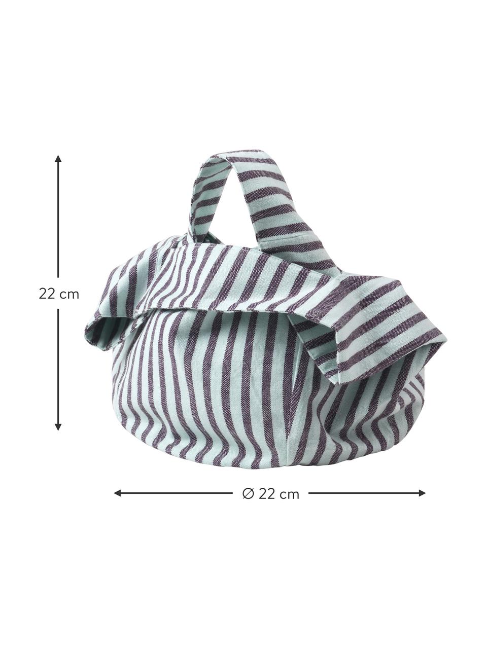Gestreepte broodzak Strips van katoen, 100% katoen, Lila, turquoise, Ø 22 x H 22 cm