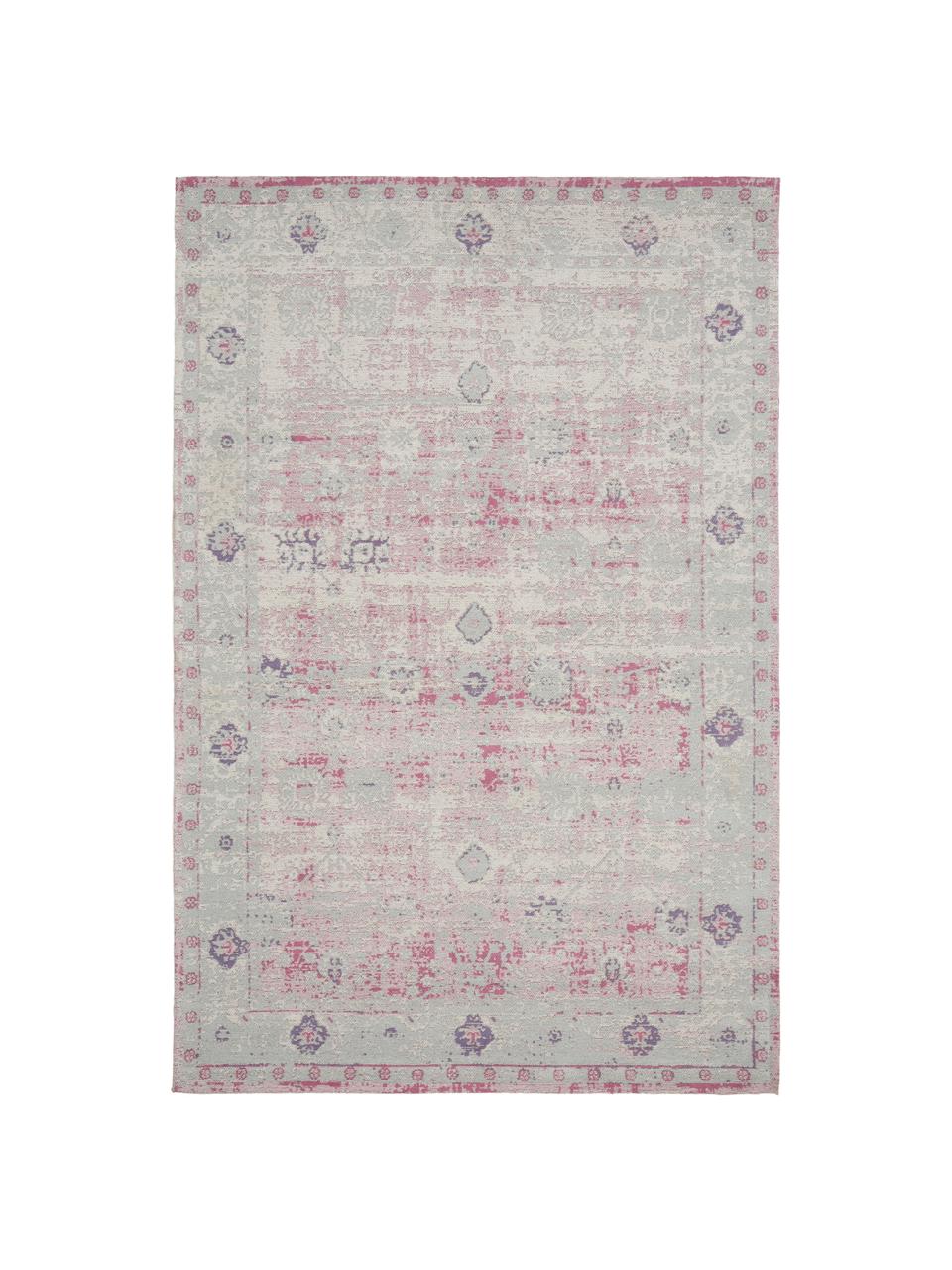 Tappeto vintage in ciniglia rosa-grigio chiaro tessuto a mano Rimini, Retro: 100% cotone, Rosa, grigio, Larg. 200 x Lung. 300 cm (taglia L)