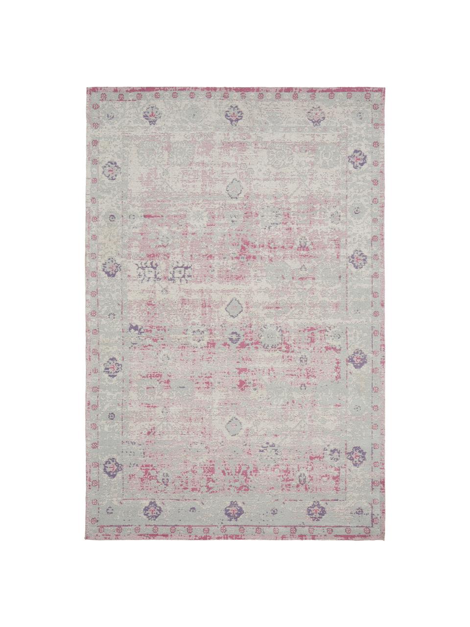 Vintage Chenilleteppich Rimini in Rosa-Hellgrau, handgewebt, Flor: 95% Baumwolle, 5% Polyest, Rosa,Grau, B 200 x L 300 cm (Grösse L)