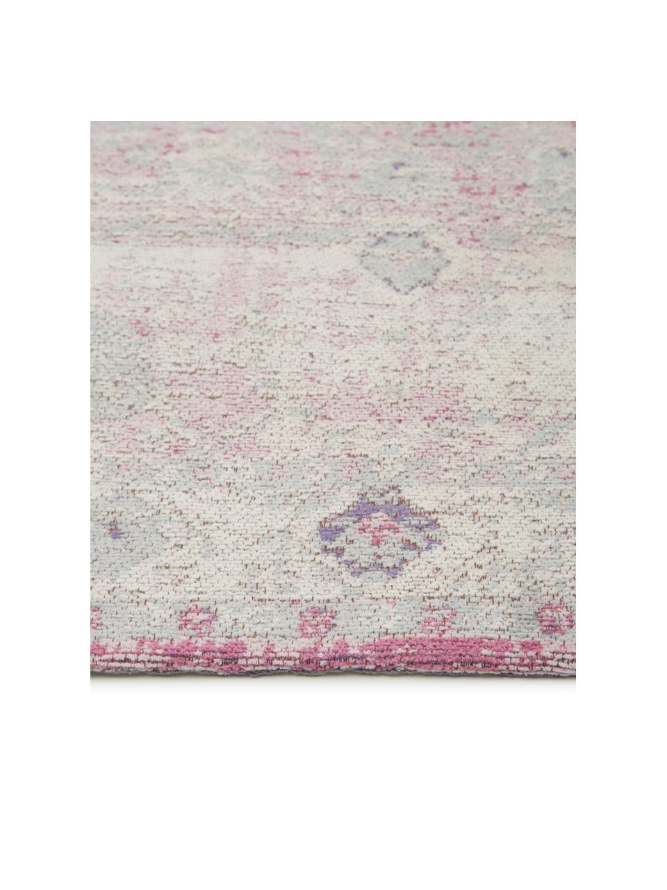 Vintage Chenilleteppich Rimini in Rosa-Hellgrau, handgewebt, Flor: 95% Baumwolle, 5% Polyest, Rosa,Grau, B 200 x L 300 cm (Grösse L)