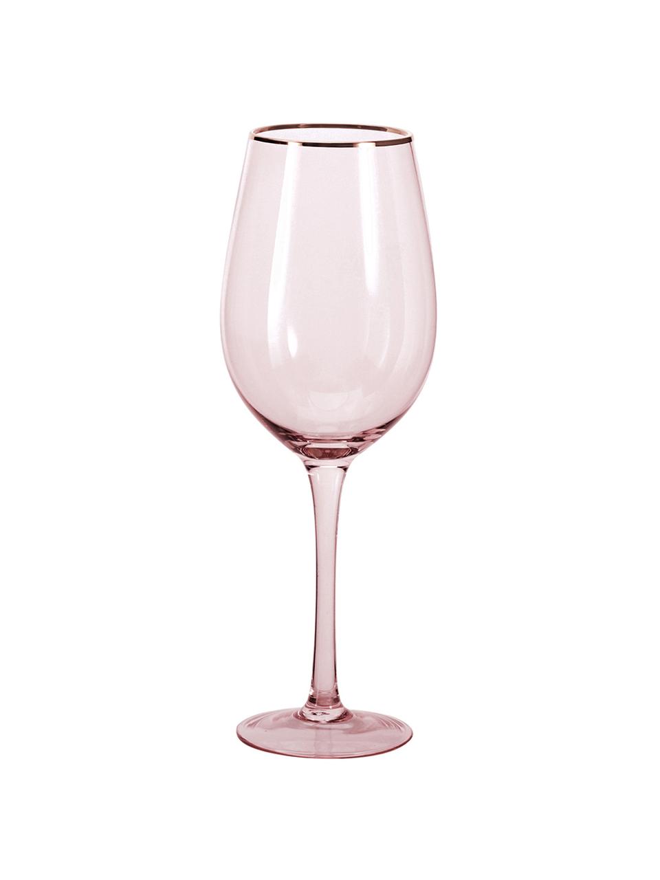 Weingläser Chloe in Rosa mit Goldrand, 4 Stück, Glas, Pfirsich, Ø 9 x H 26 cm