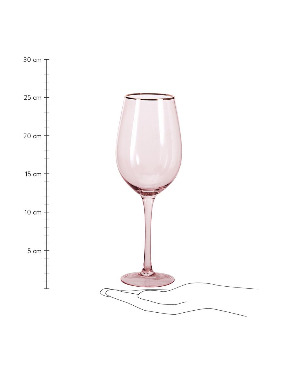 Bicchiere vino rosa con bordo dorato Chloe 4 pz, Vetro, Pesca, Ø 9 x Alt. 26 cm