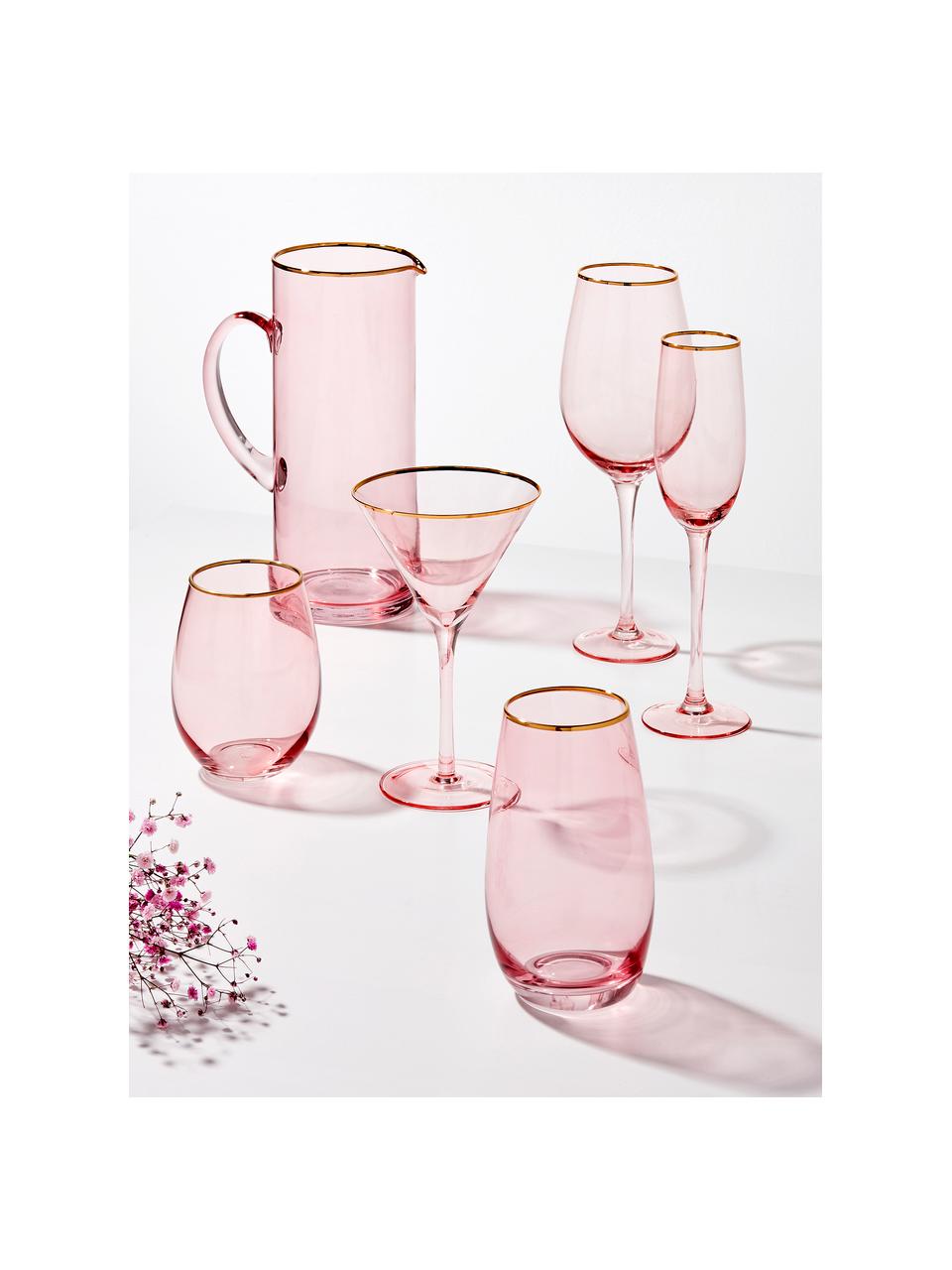 Verre à vin avec bordure dorée Chloe, 4 pièces, Verre, Pêche, Ø 9 x haut. 26 cm