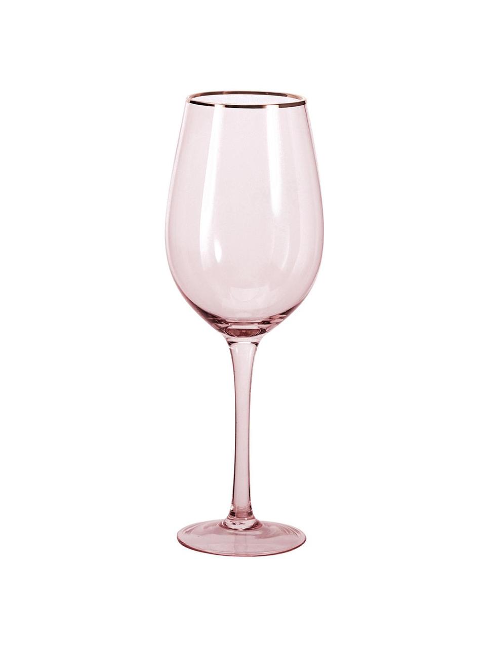 Bicchiere vino rosa con bordo dorato Chloe 4 pz, Vetro, Pesca, Ø 9 x Alt. 26 cm