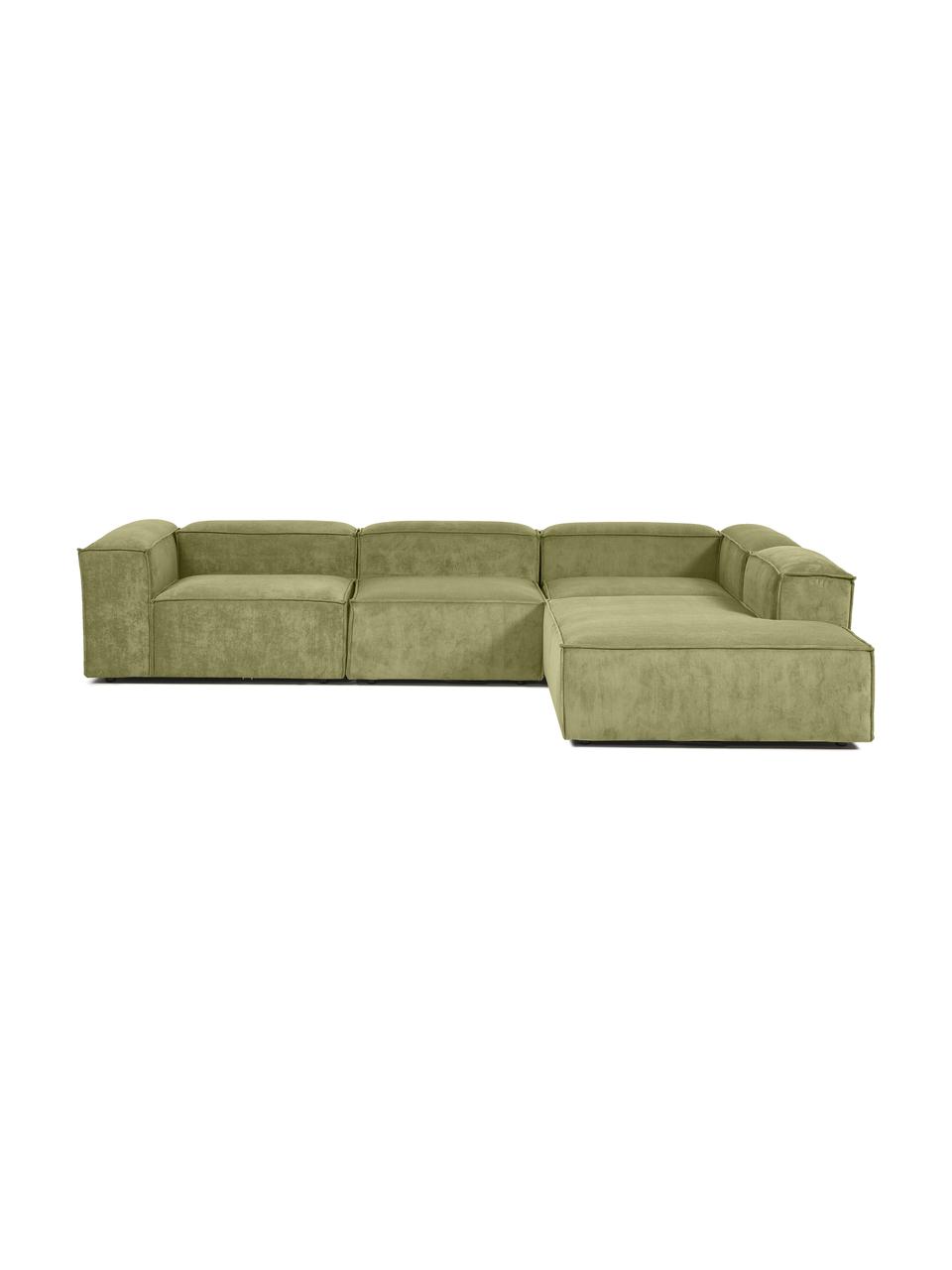 Modulárna XL rohová pohovka z menčestru Lennon, Menčestrová zelená, Š 329 x V 68 cm, rohové prevedenie napravo