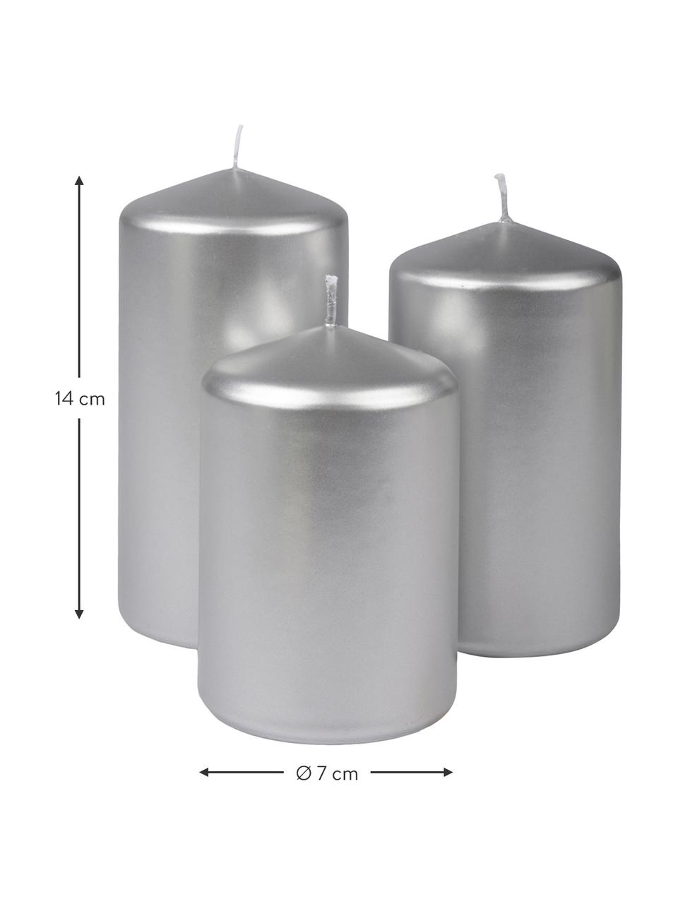 Sada svíček Parilla, 3 díly, Vosk, Stříbrná, Sada s různými velikostmi