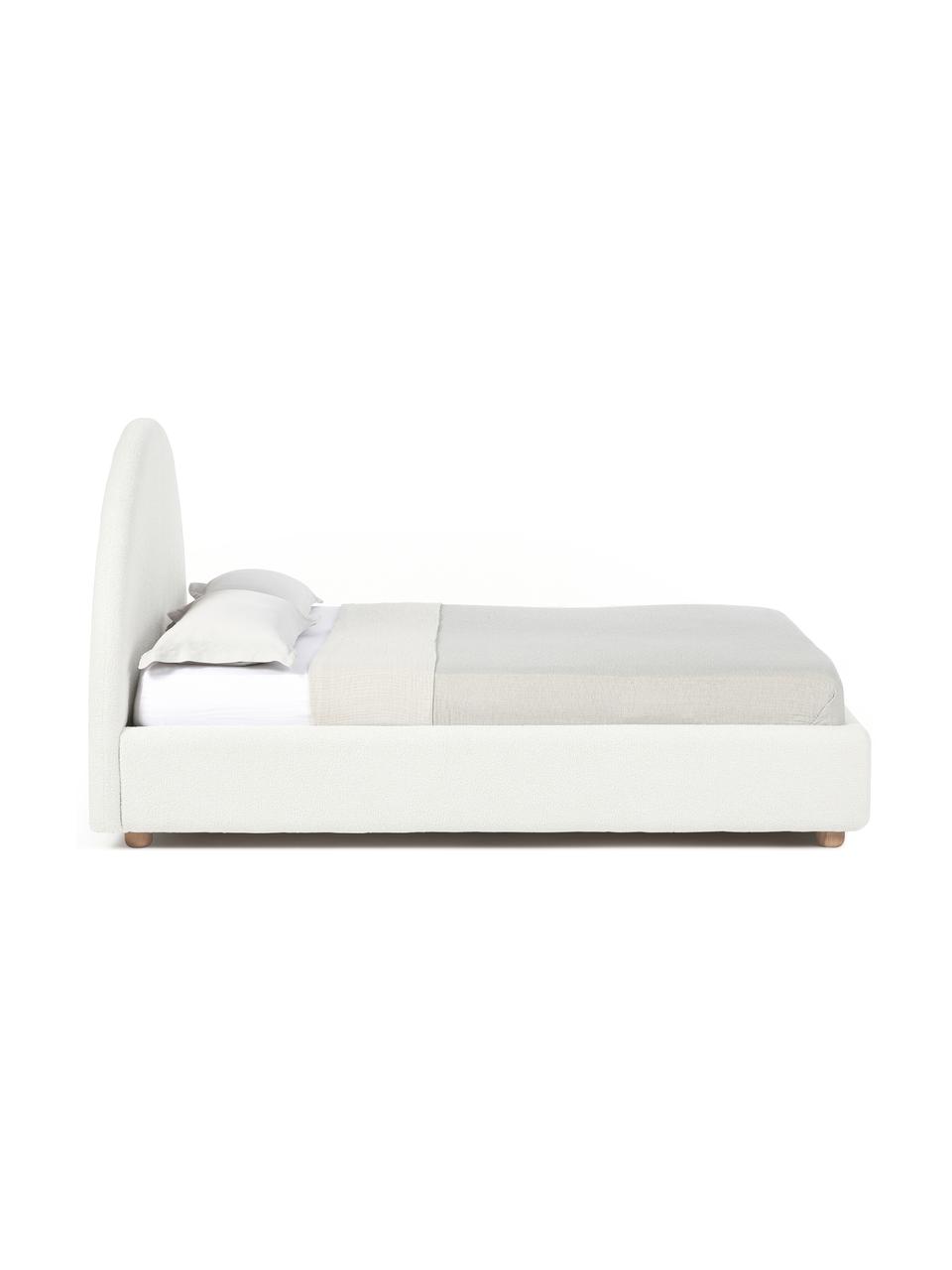 Čalouněná bouclé postel s úložným prostorem Ebba, Krémově bílá, Š 140 x D 200 cm