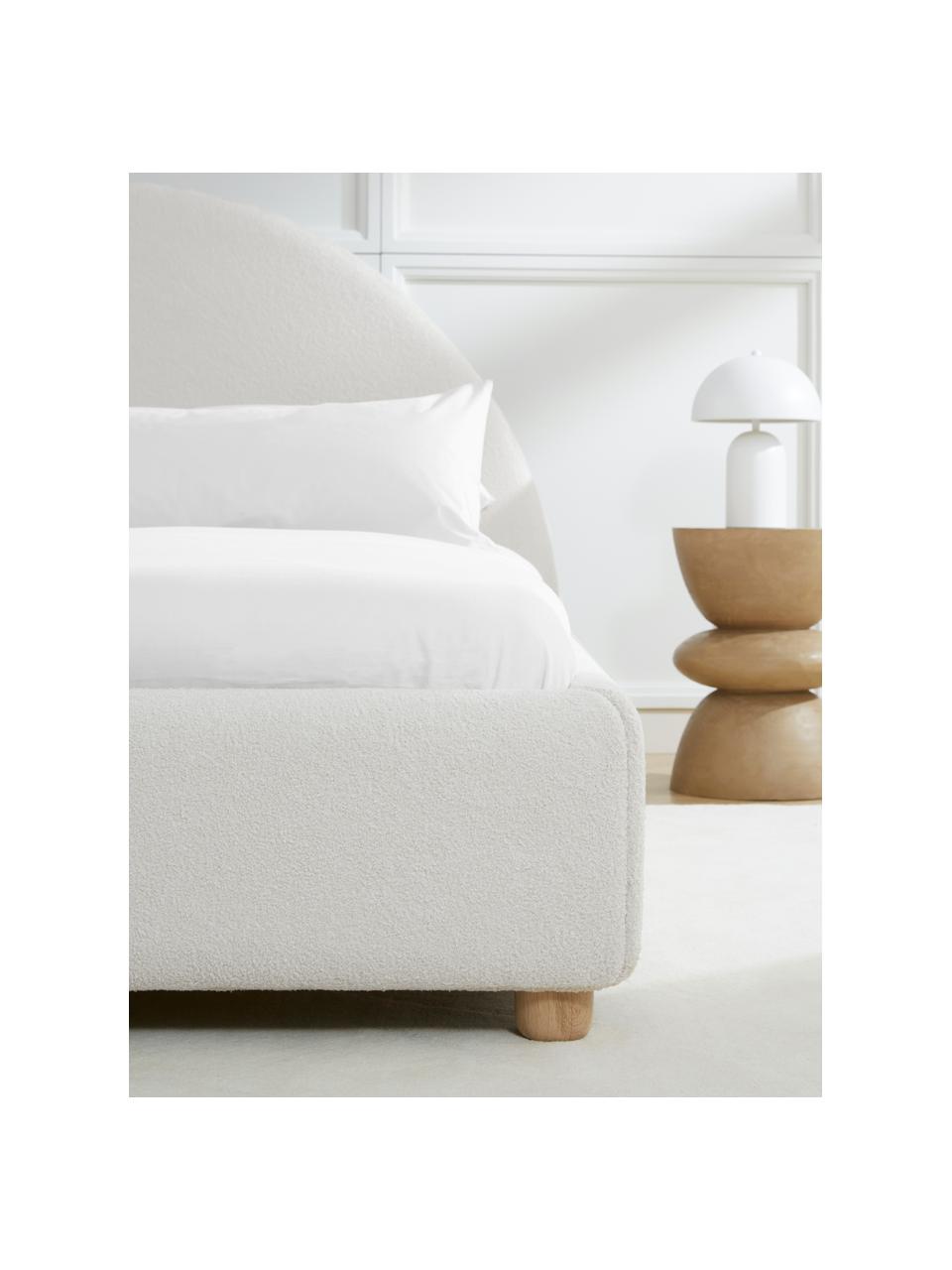 Letto imbottito in bouclé con contenitore Ebba, Rivestimento: bouclé (100% poliestere) , Piedini: legno di pino massiccio, Bouclé bianco crema, Larg. 140 x Lung. 200 cm