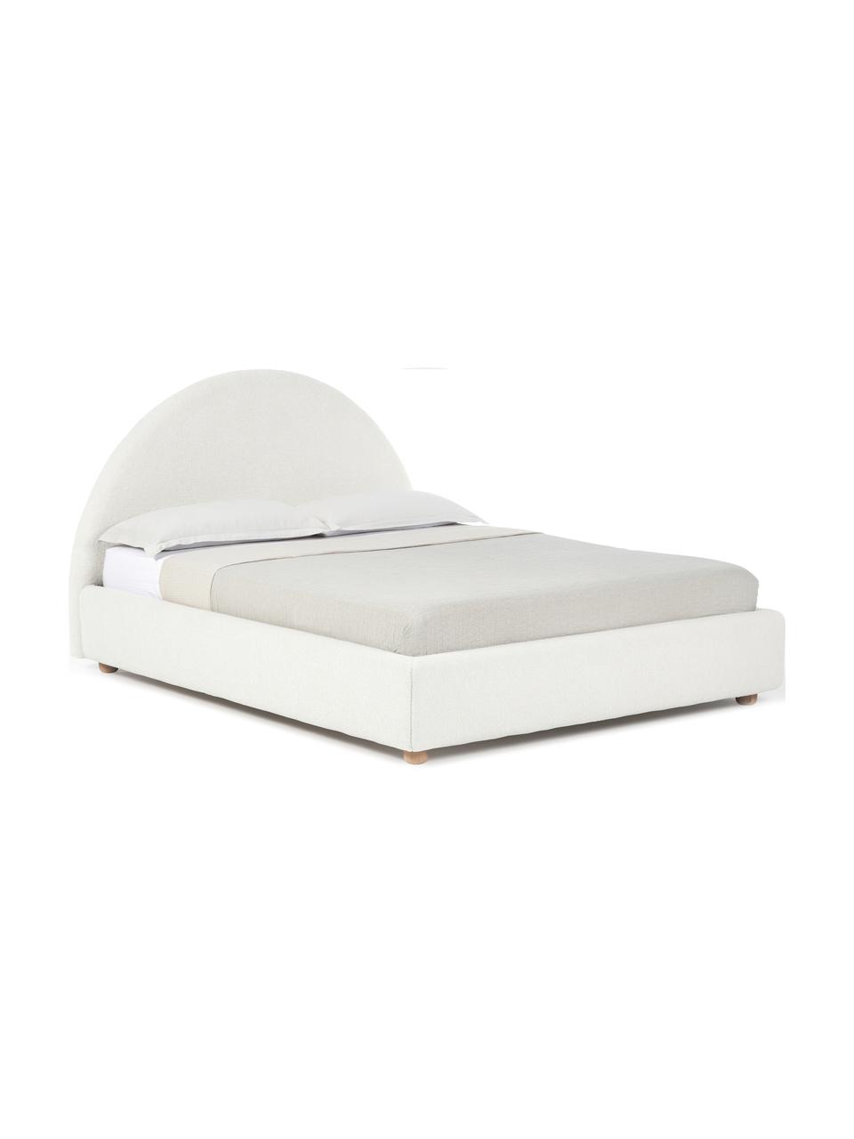 Cama tapizada en tejido bouclé Ebba, con espacio de almacenamiento, Tapizado: tejido bouclé (100% polié, Estructura: madera de pino maciza y p, Patas: madera de pino macizo, Bouclé blanco crema, An 140 x L 200 cm