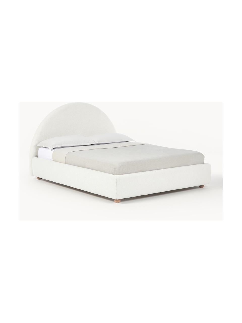 Cama tapizada en borreguillo Ebba, con espacio de almacenamiento, Funda: borreguillo (100% poliést, Patas: metal con pintura en polv, Patas: madera de pino macizo Est, Borreguillo blanco, An 160 x L 200 cm