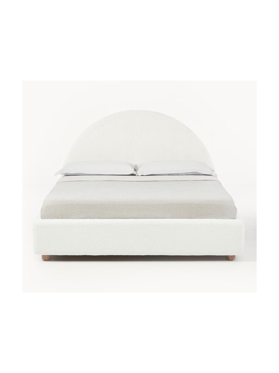 Cama tapizada en borreguillo Ebba, con espacio de almacenamiento, Funda: borreguillo (100% poliést, Patas: metal con pintura en polv, Patas: madera de pino macizo Est, Borreguillo blanco, An 160 x L 200 cm