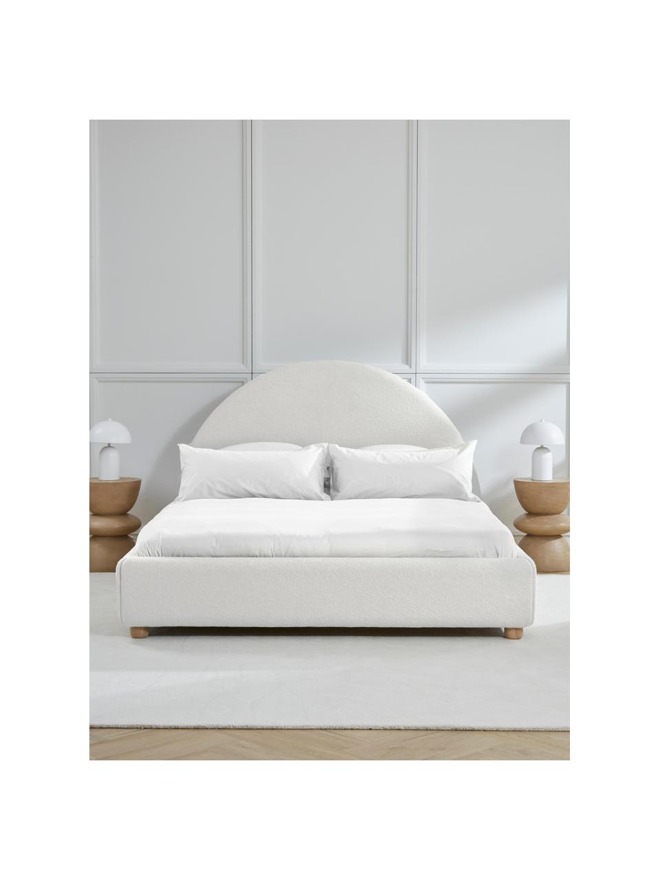 Letto imbottito in teddy con contenitore Ebba, Rivestimento: teddy (100% poliestere) C, Teddy bianco, Larg. 160 x Lung. 200 cm