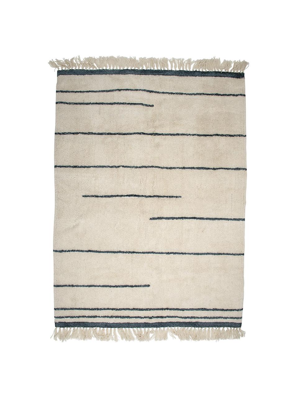 Tappeto in lana beige / grigia con frange Nora, Beige, antracite, Larg. 140 x Lung. 200 cm (taglia S)