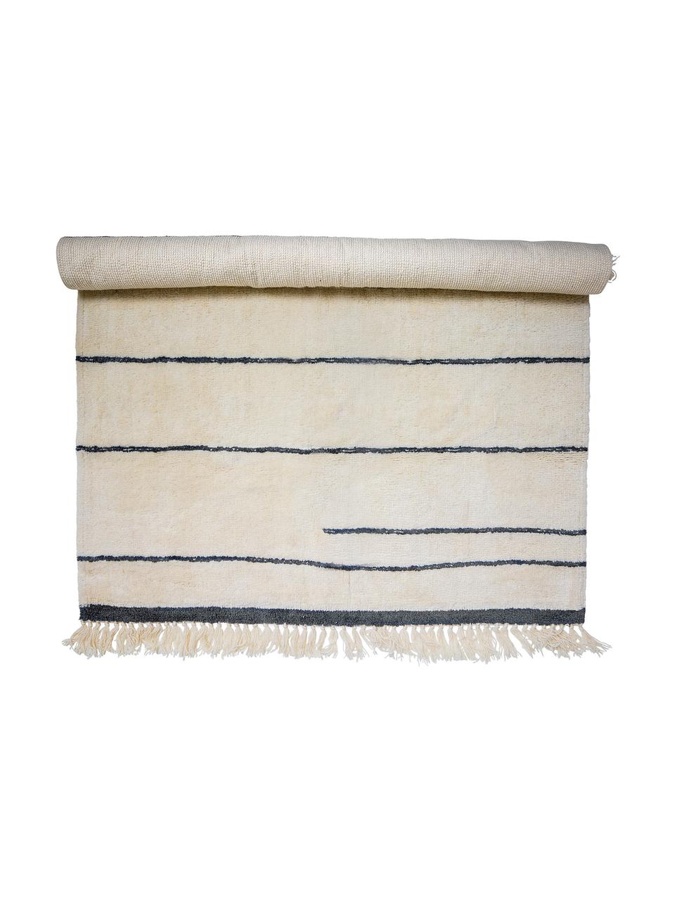 Alfombra de lana con flecos Nora, Beige, antracita, An 140 x L 200 cm (Tamaño S)