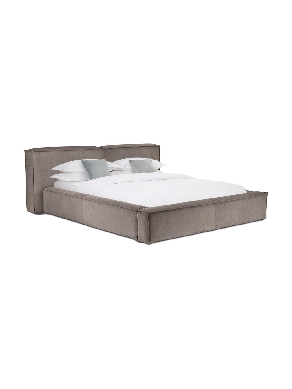 Letto imbottito in velluto a coste Lennon, Rivestimento: velluto a coste (98% poli, Struttura: legno di pino massiccio c, Piedini: legno certificato FSC, pl, Velluto a coste marrone, Larg. 180 x Lung. 200 cm