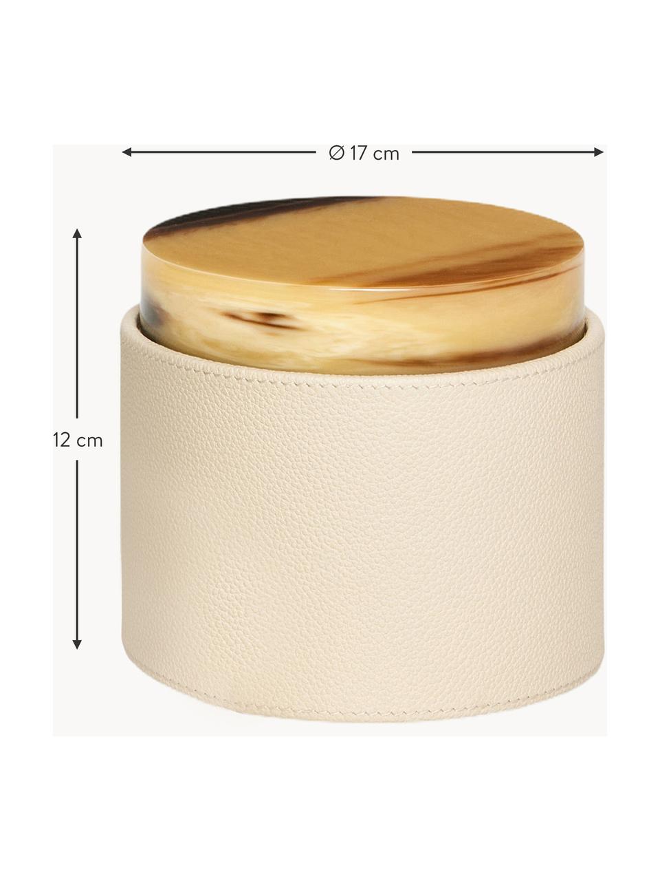 Caja de piel Sirio, Estructura: cuero estampado, Tapa: Biorresina, Beige claro, Ø 17 x Al 12 cm