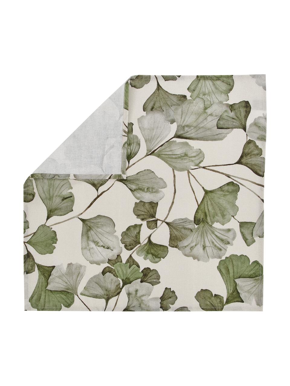 Tovagliolo in cotone con motivo foglie Gigi 4 pz, 100% cotone, Beige, verde, Larg. 45 x Lung. 45 cm