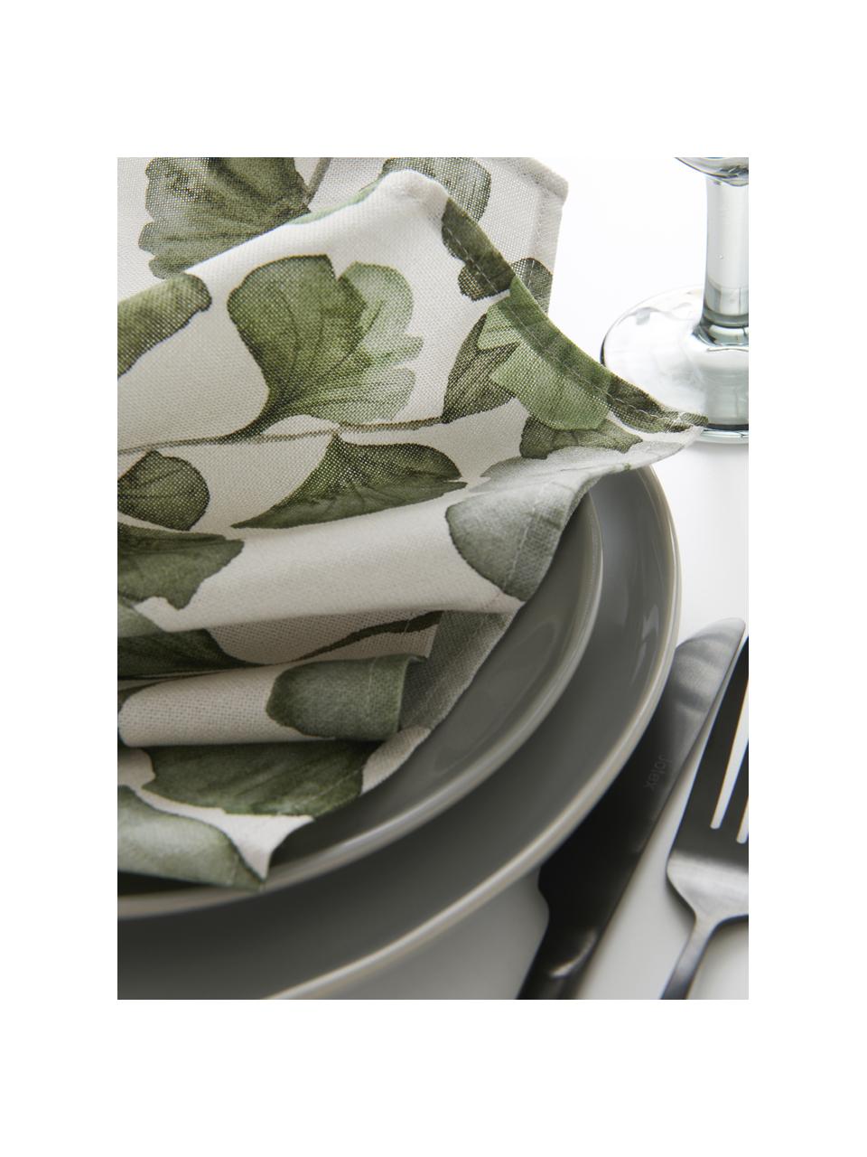 Baumwoll-Servietten Gigi mit Blättermotiven, 4 Stück, 100 % Baumwolle, Beige, Grün, B 45 x L 45 cm
