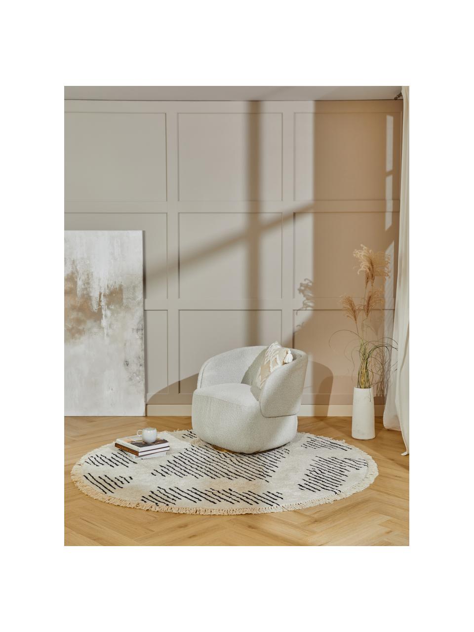 Okrągły ręcznie tuftowany dywan z bawełny w stylu boho z frędzlami Fini, 100% bawełna, Beżowy, czarny, Ø 150 cm (Rozmiar M)
