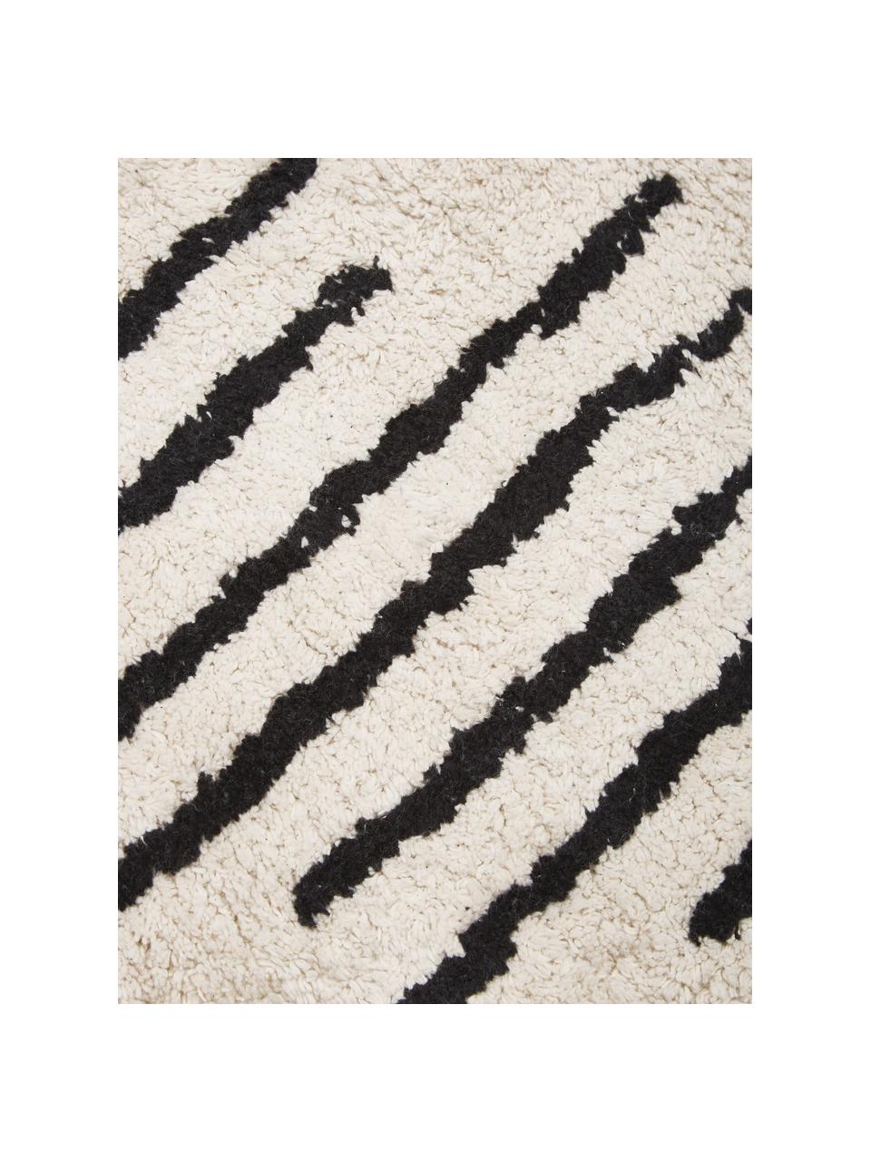 Alfombra redonda artesanal de algodón con flecos Fini, 100% algodón, Beige, negro, Ø 150 cm (Tamaño M)